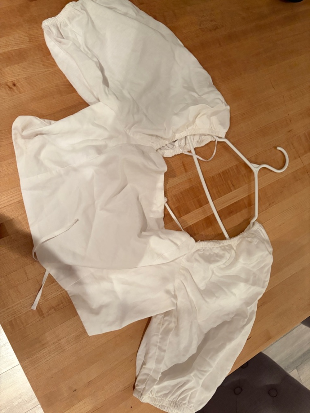 Dynamite White Smocked Cropped Top with Tie Straps